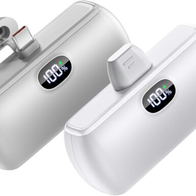 [2-Pack] Portable Charger Mini for iPhone17/16/15/Android Series, 5000mAh USB C Cell Phone Power Bank, 22.5W Max Fast Charging Battery Pack Travel Essential, LCD Display, LightGray&White